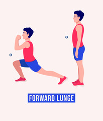 Obraz na płótnie Canvas Men doing Forward Lunge exercise, Men workout fitness, aerobic and exercises. Vector Illustration.
