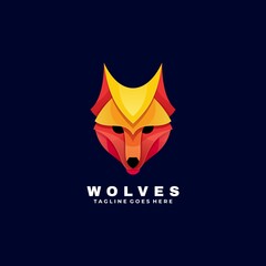 Vector Logo Illustration Wolves Gradient Colorful Style.