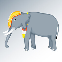 Cartoon Elephant wearing Floral Garland on Glossy Grey Background.