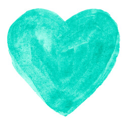 Azure sea watercolor heart shape, background with clear borders and natural splashes. Watercolor brush stains. With copy space for text.