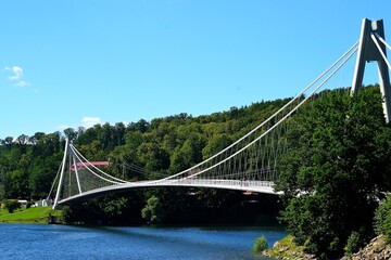 rope bridge connecting the shores of the dam lake, Vranov nad Dyji, South Moravia