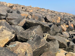 Rocks in the seashore of the Ennore beach, Tamil nadu