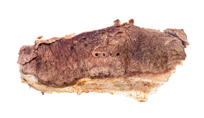 single piece of cooked beef isolated on white background