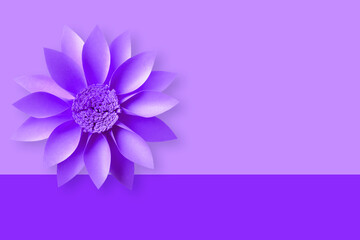 Purple background from violet paper flower for greeting cards or invitation. Empty space