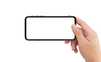 Right hand holding black mobile smartphone device