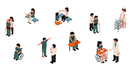 medical and rehabilitation activities in disability people cartoon
