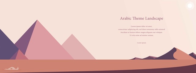 Desert and pyramid landscape flat illustration