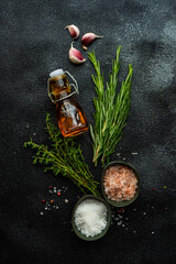 Spices frame on stone background