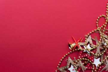 Wooden Christmas Stars on Red Background