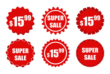 set of red round price labels