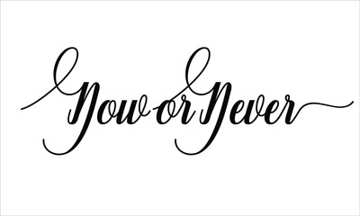 Now or Never Calligraphic Cursive Typographic Text on White Background