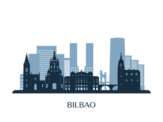 Naklejka premium Bilbao skyline, monochrome silhouette. Vector illustration.
