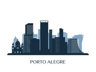 Porto Alegre skyline, monochrome silhouette. Vector illustration.