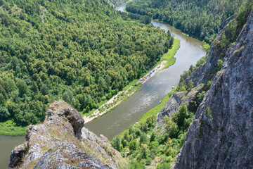 Ural landscape. View of Belaya river. Bashkiria national park, Bashkortostan, Russia.