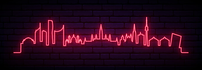 Obraz premium Red neon skyline of Vienna city. Bright Vienna long banner. Vector illustration.