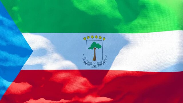 The national flag of Equatorial Guinea flutters in the wind