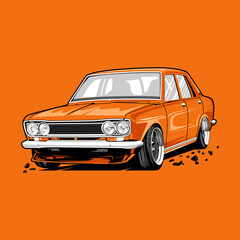 Datsun 510 classic car illustration vector line art