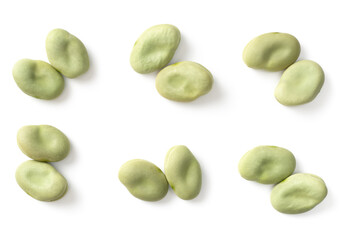 dried green broad beans isolated on white backround, top view