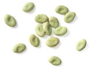 dried green broad beans isolated on white backround, top view