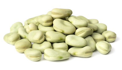 raw dried green broad beans isolated on white background