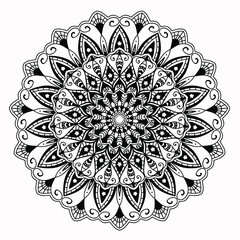 Vector linear illustration of a vintage pattern in a circle. Isolated image of an ornament.