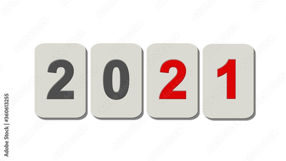 Aufkleber new year 2021 - year change - single numbers on plates - isolated on a white background - 3d illustr