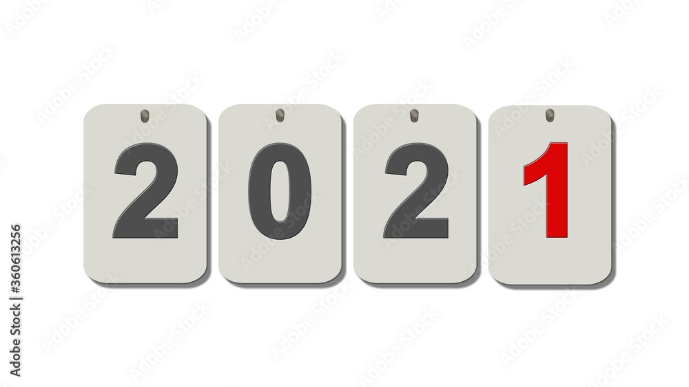 Poster new year 2021 - year change - single numbers on plates - isolated on a white background - 3d illustr