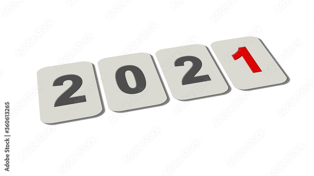 Poster new year 2021 - year change - single numbers on plates - isolated on a white background - 3d illustr