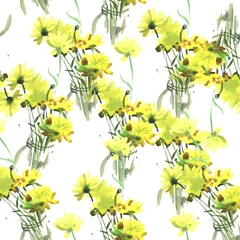 Fototapeten Watercolor flower pattern. Hand painted. Isolated on white background with yellow flowers © shat88