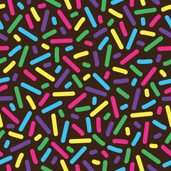 Jimmies colored sprinkles seamless pattern. Perfect for decorating cakes backgrounds, pastries themed wallpaper, packaging, scrapbooking, and giftwrap projects. Surface pattern design.