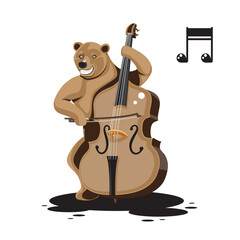 A bear plays a double bass note sign on a white isolated background. Cartoon character. Vector image