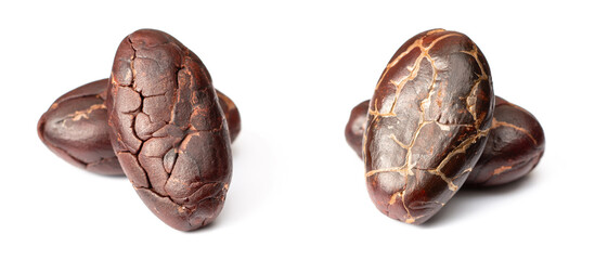 peeled cocoa beans isolated on white background