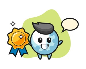 Golf cartoon holding a golden badge