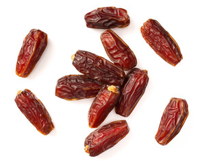 dried date palms isolated on white background, top view