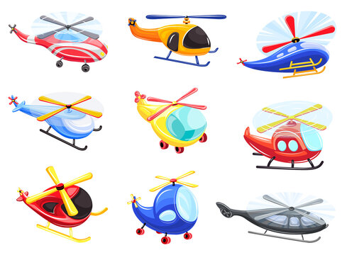 Helicopter icons set. Cartoon set of helicopter vector icons for web design
