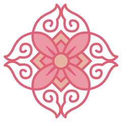 Oriental isolated pattern object spiral curve cross frame vine and flower