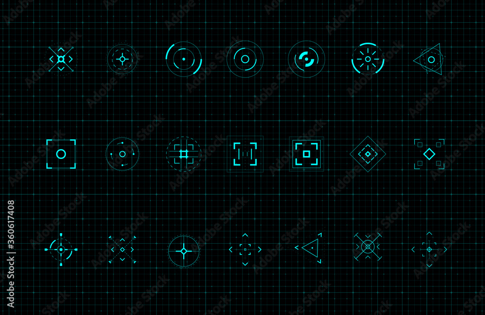 Poster HUD callout target design elements. Set of callout futuristic pointer. Design elements for FUI, control panel and user men. Editable stroke. Good for animation. Vector