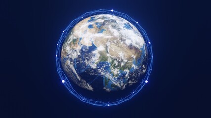 3D illustration of a picture of a world with blue networks