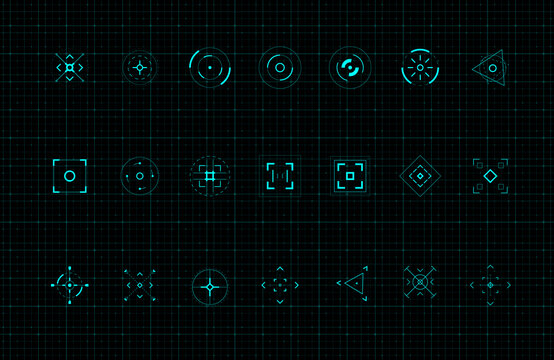 HUD callout target design elements. Set of callout futuristic pointer. Design elements for FUI, control panel and user men. Editable stroke. Good for animation. Vector