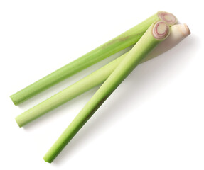 fresh lemongrass stems isolated on white background, top view