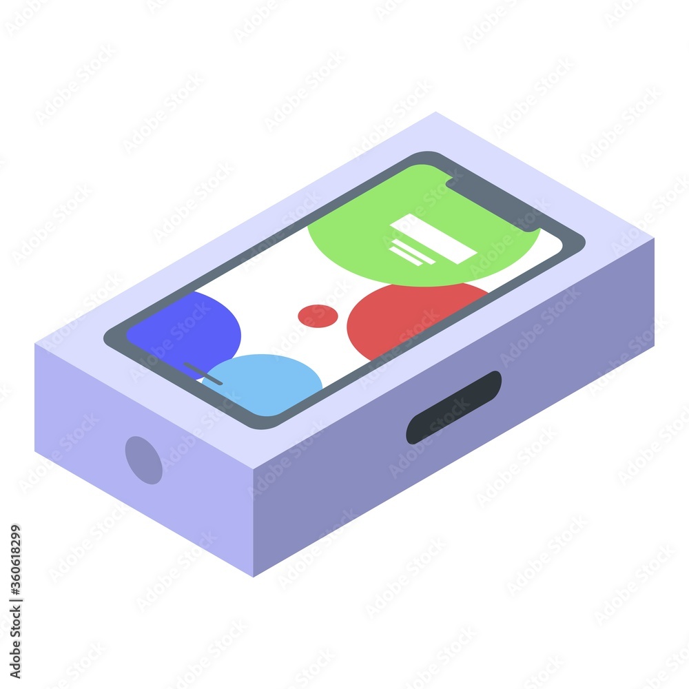Poster new smartphone in box icon. isometric of new smartphone in box vector icon for web design isolated o