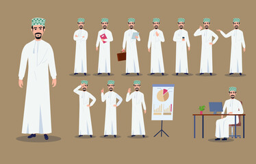 vector illustration of an arab oman man - obrazy, fototapety, plakaty