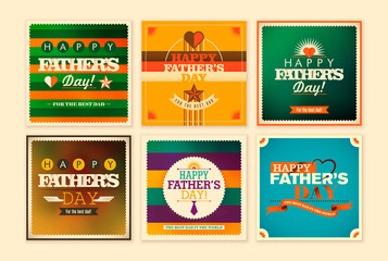 Set of various Father's day cards design in retro style. Vector illustration.