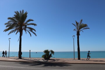La promenade des Anglais &agrave; Nice le long de la mer m&eacute;diterran&eacute;e, ville de Nice, D&eacute;partement des Alpes Maritimes, France