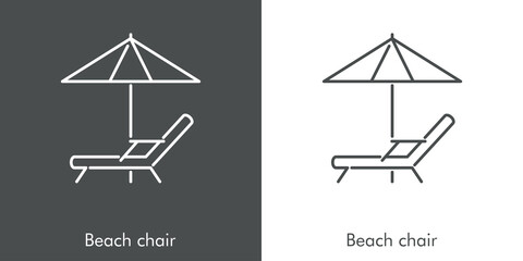 Concepto de vacaciones y viajes. Icono plano lineal silla de playa con sombrilla en fondo gris y fondo blanco © teracreonte