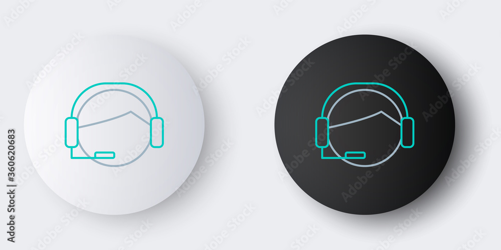 Poster line man with a headset icon isolated on grey background. support operator in touch. concept for cal