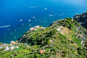 Italy, Campania, Ravello - 15 August 2019 - Glimpse of the Amalfi coast from villa Cimbrone