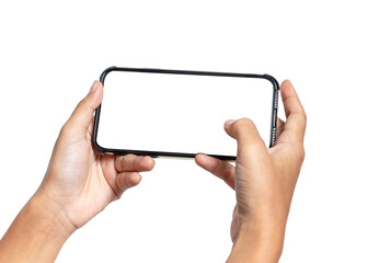 Set of female hands holding smartphone with blank screen