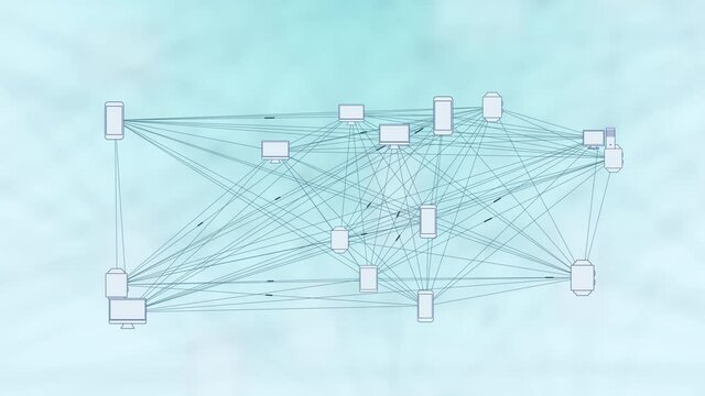 Computer Devices in a Connected Network - Phone, Laptop, Desktop, Concept for Peer to Peer Connections such as Cloud Computing, Storage, Smart Contracts, File Sharing.