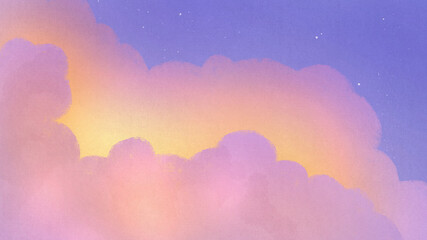Fototapeta na wymiar 夕日が透けた雲のイラスト　幻想的な背景装飾　夕暮れ　星空